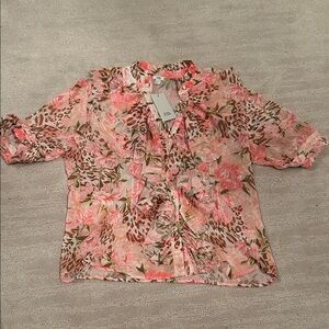River Island Pink Floral and Leopard Print Blouse